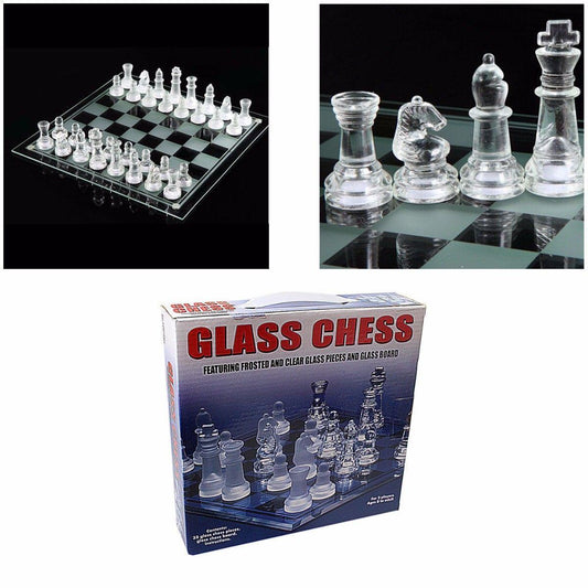 Traditional Glass Chess Set Board Game 32 Glass Pieces