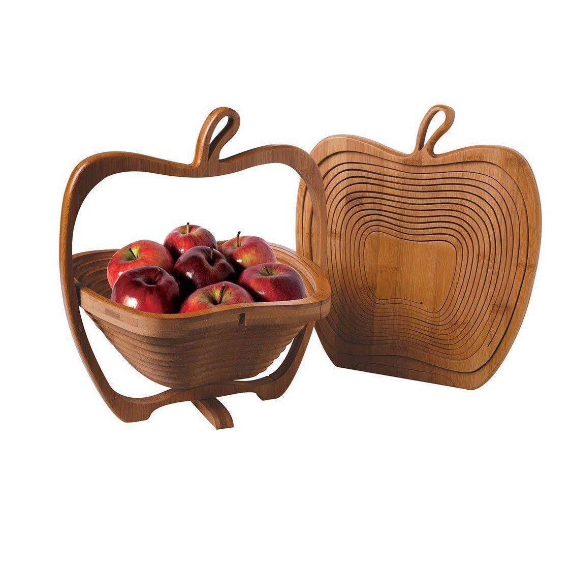 Collapsible Bamboo Wooden Foldable Fruit Apple Basket Bowl 0324 A