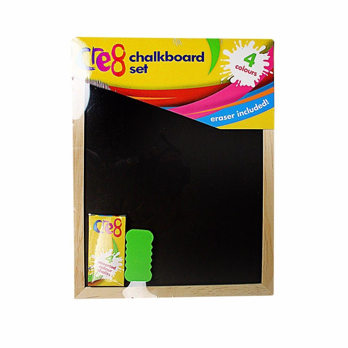 Childrens Black Chalkboard Set Includes 4 Coloured Chalks & Eraser 30cm x 23cm   3854