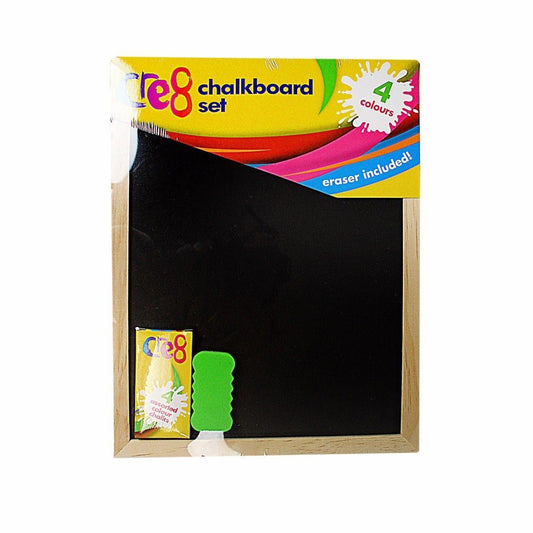 Childrens Black Chalkboard Set Includes 4 Coloured Chalks & Eraser 30cm x 23cm   3854
