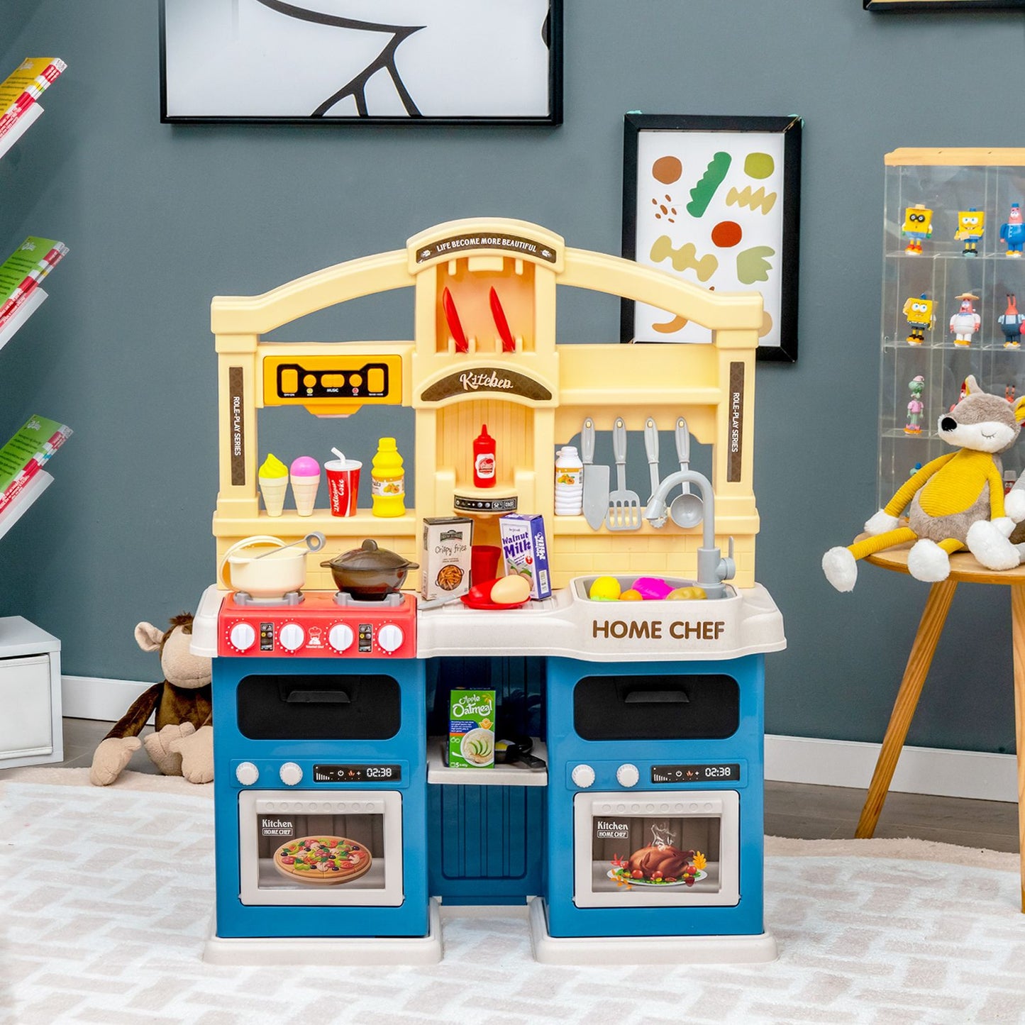 Kids Kitchen Pretend Play Playset Toy with Boiling and Vapour Mist Effects - 69 Pieces