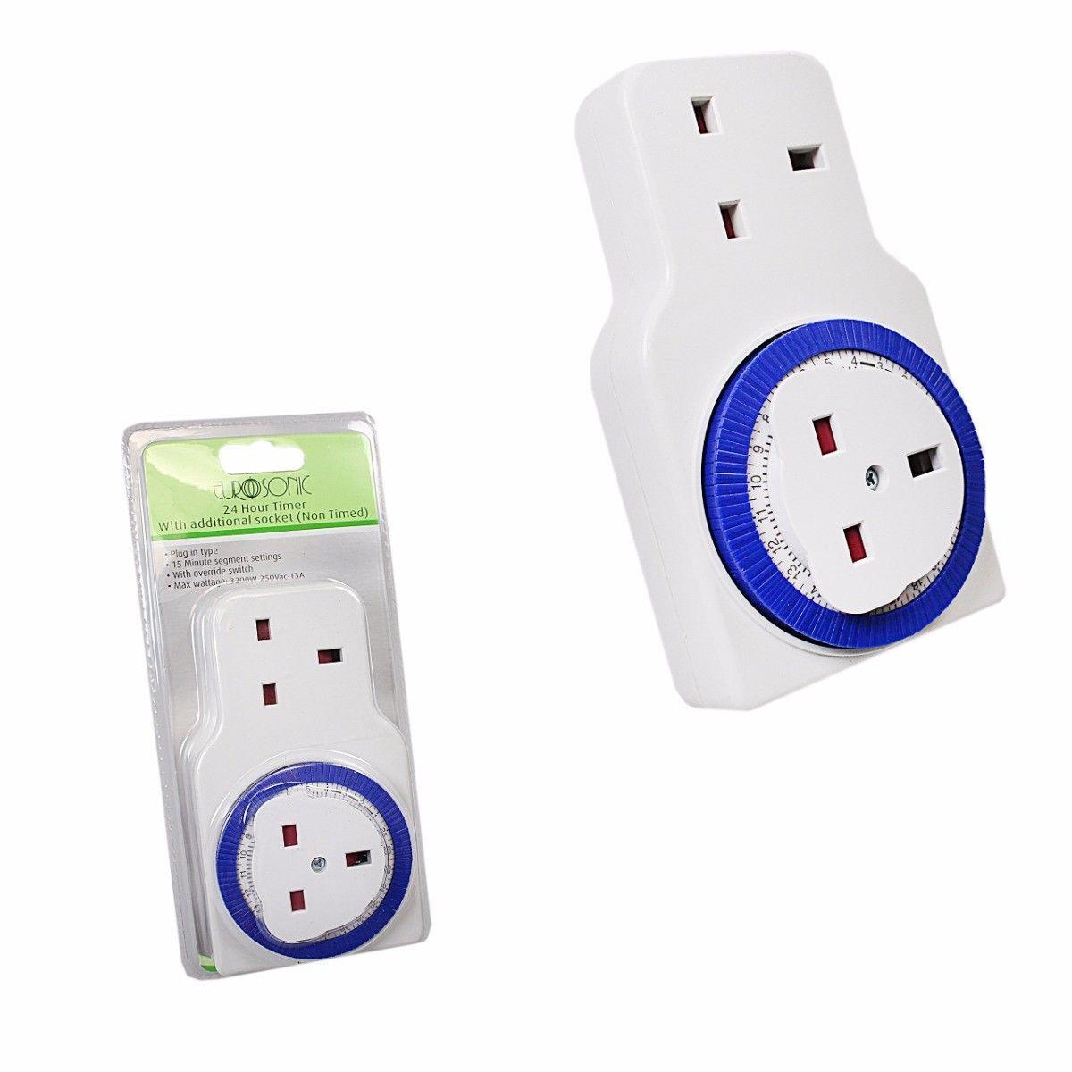 Eurosonic 24 Hour Timer With Additional Socket Non Timed 15 Minute Settings 6066