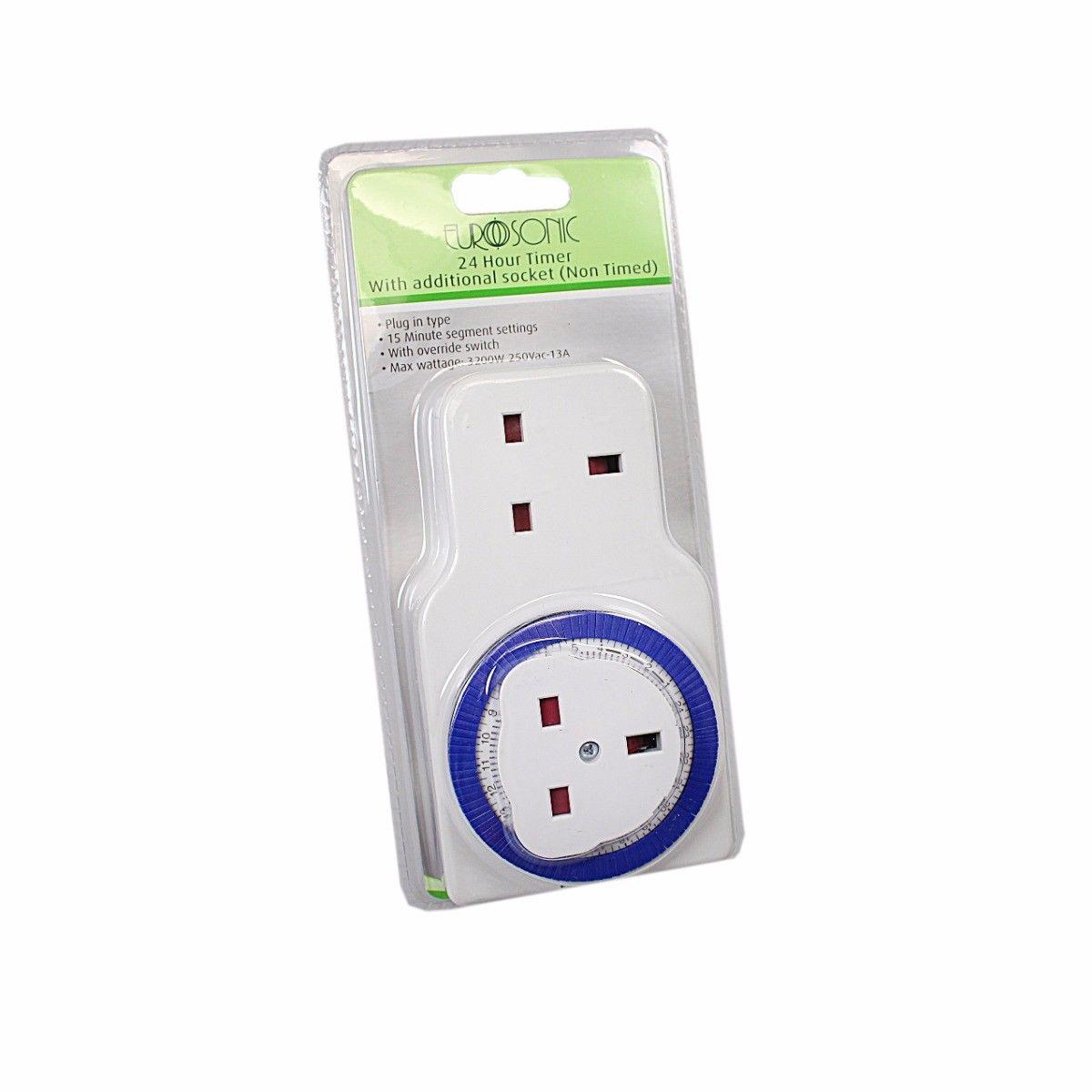 Eurosonic 24 Hour Timer With Additional Socket Non Timed 15 Minute Settings 6066