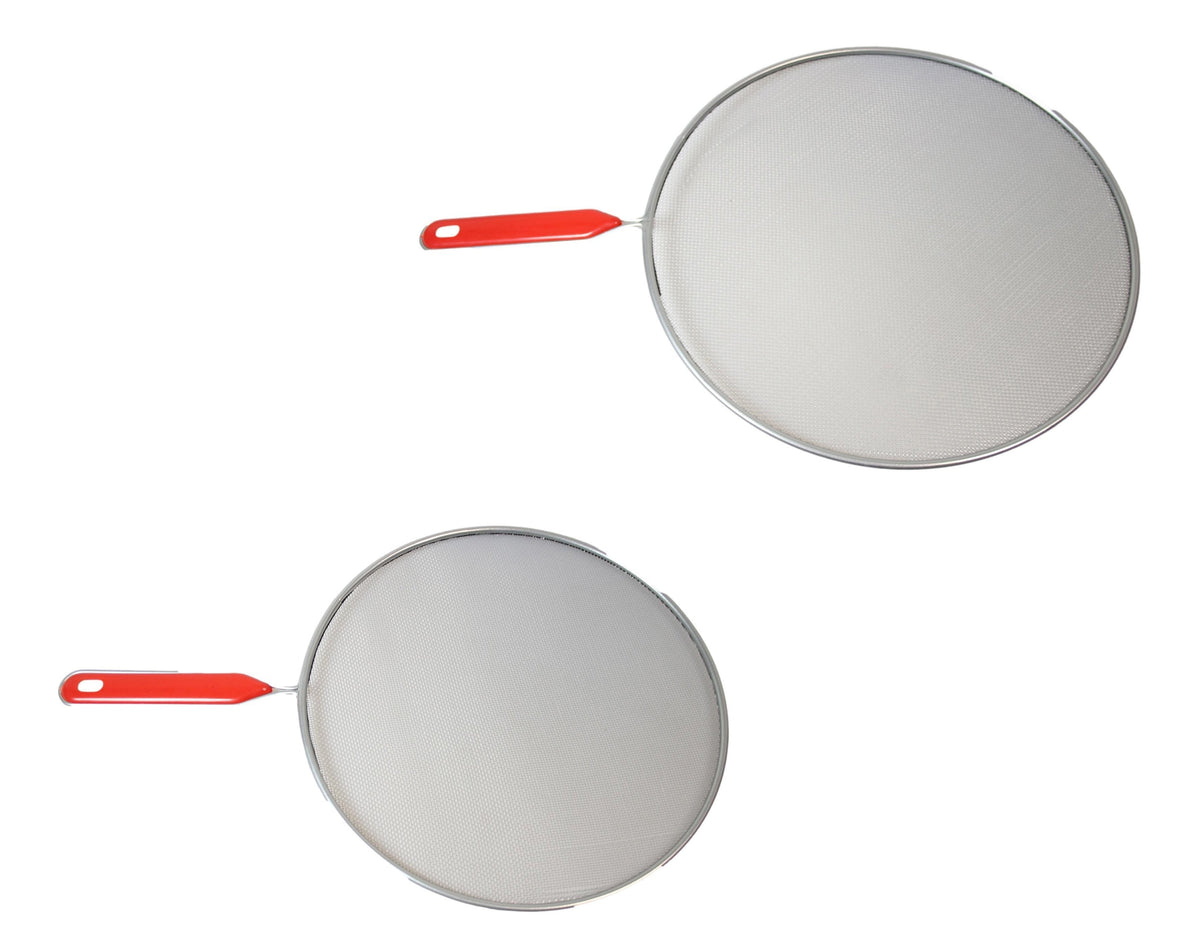 Metal Mesh Splatter Screen Cover Guard With Handle Silver Set Of 2