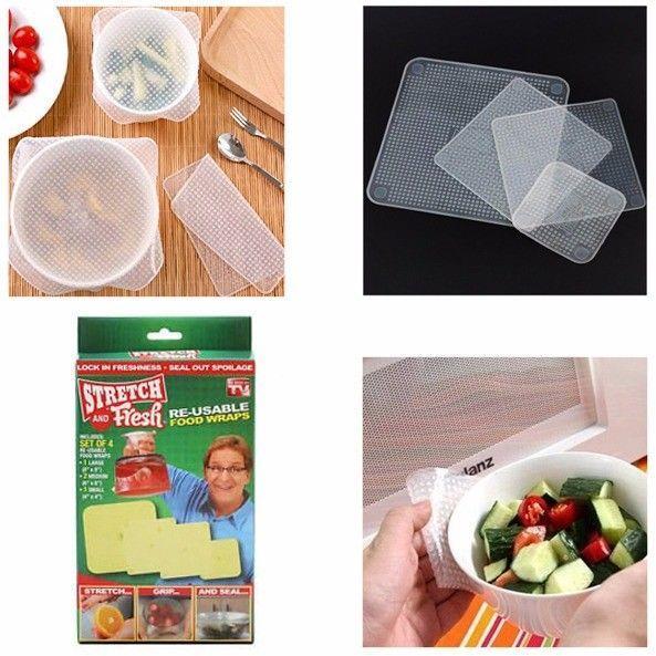 Kitchen Stretch And Fresh Reusable Food Wrap Covers Pack of 4 Assorted Sizes 4335