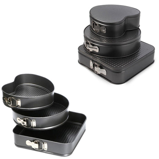 3 Ultra Non Stick Loose Bottom Baking Cake Tins Square Round Heart