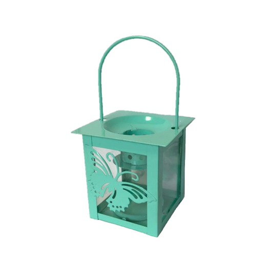 Small Metal Glass Square Garden Lantern Tealight Candle Holder Butterfly Design 6.5 x 7 cm Assorted Colours 3575