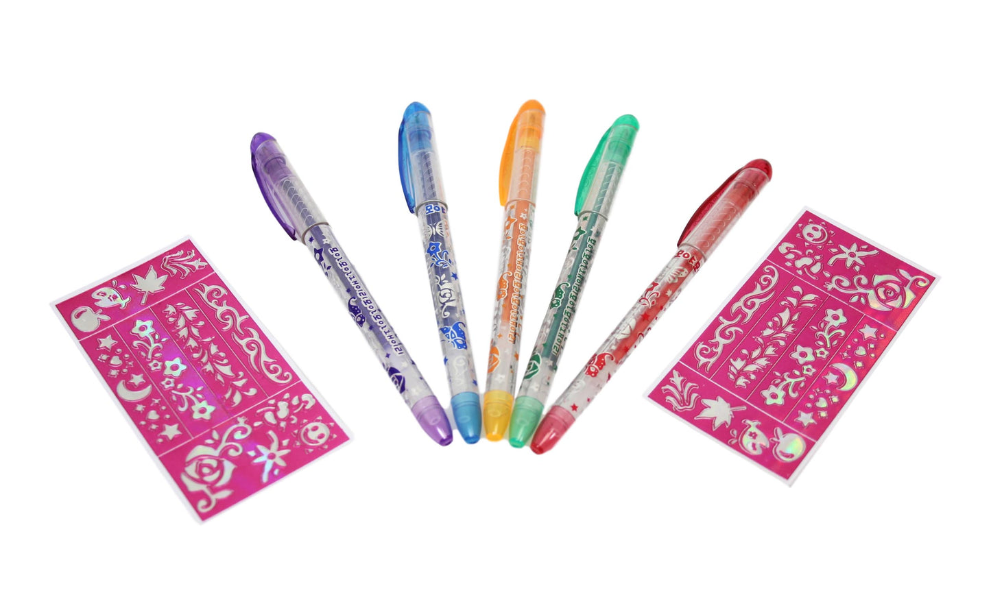 Tattoo Gel Pens Childrens Fun Art and Crafts Pens 2 Stencil Tattoo and 5 Gel Pens 3598