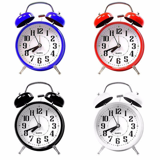 Twin Bell Bedroom Alarm Clock Assorted Colours