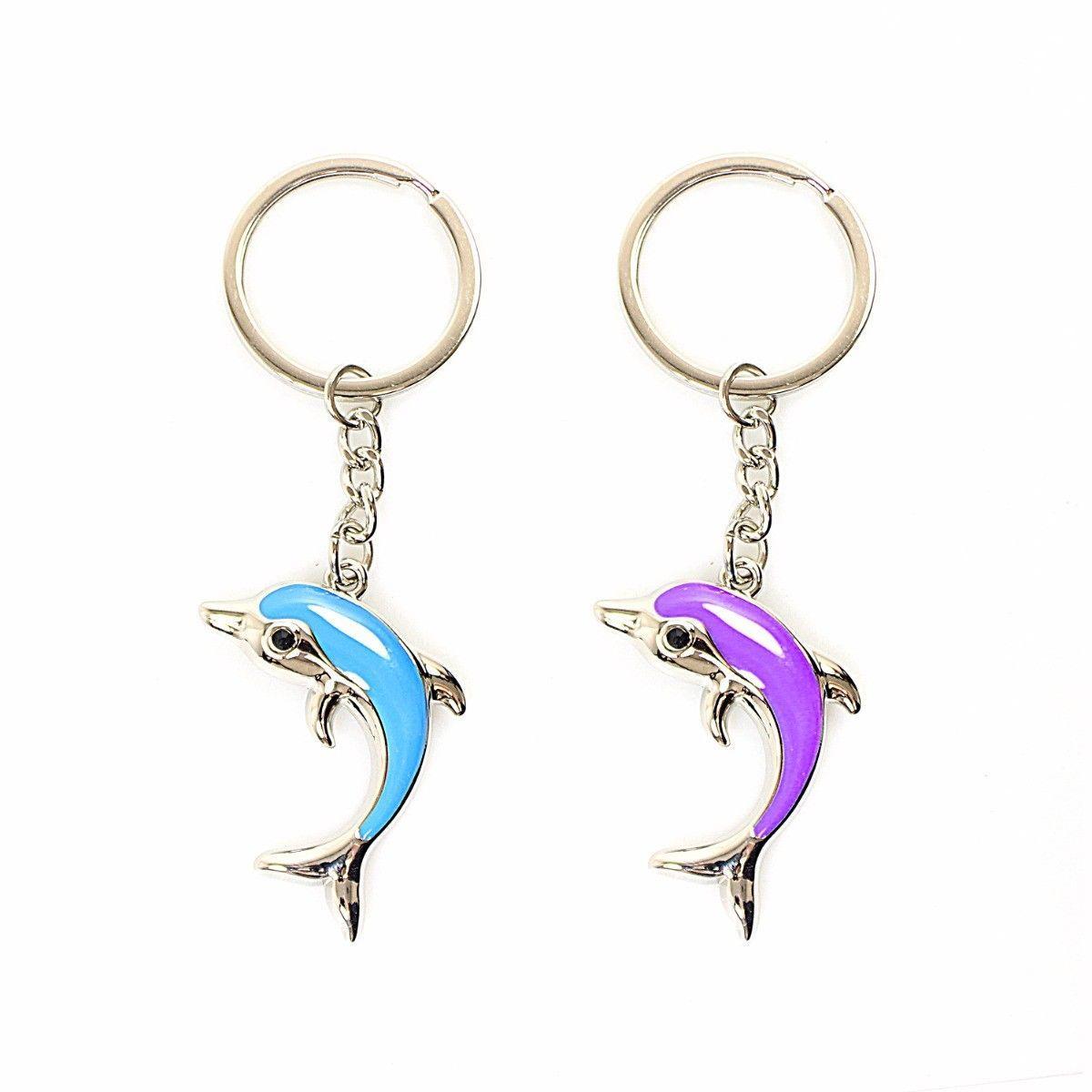 Metal Dolphin Shaped Keyring Style Keychain Assorted Colours 2520