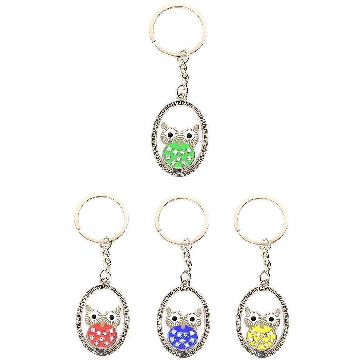 Metal Owl Shaped Keyring Keychain 4 cm Assorted Colours 8080