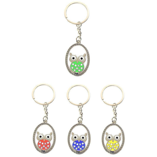 Metal Owl Shaped Keyring Keychain 4 cm Assorted Colours 8080