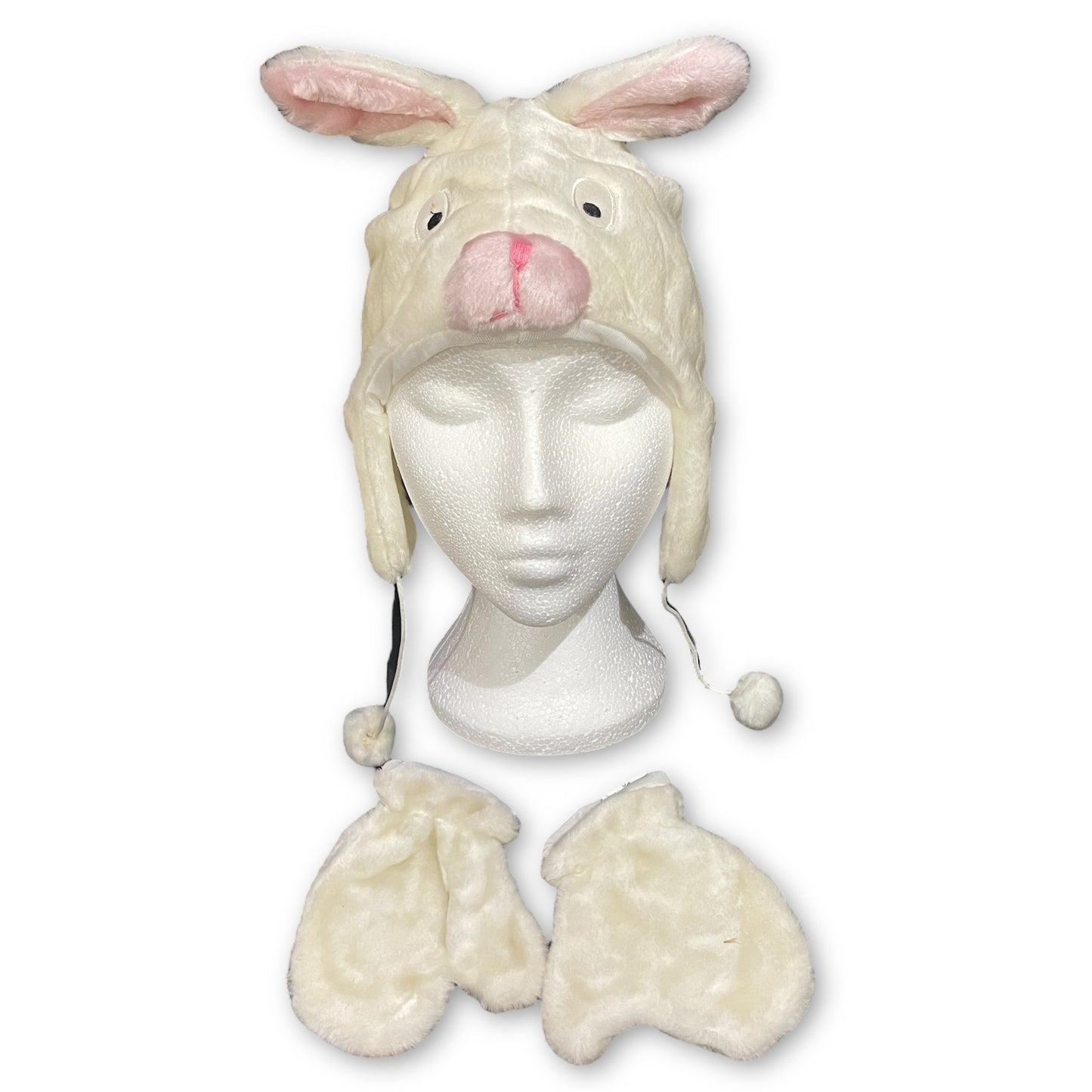 Kids Soft Hat & Mittens Set Cuddly Creatures - White Bunny