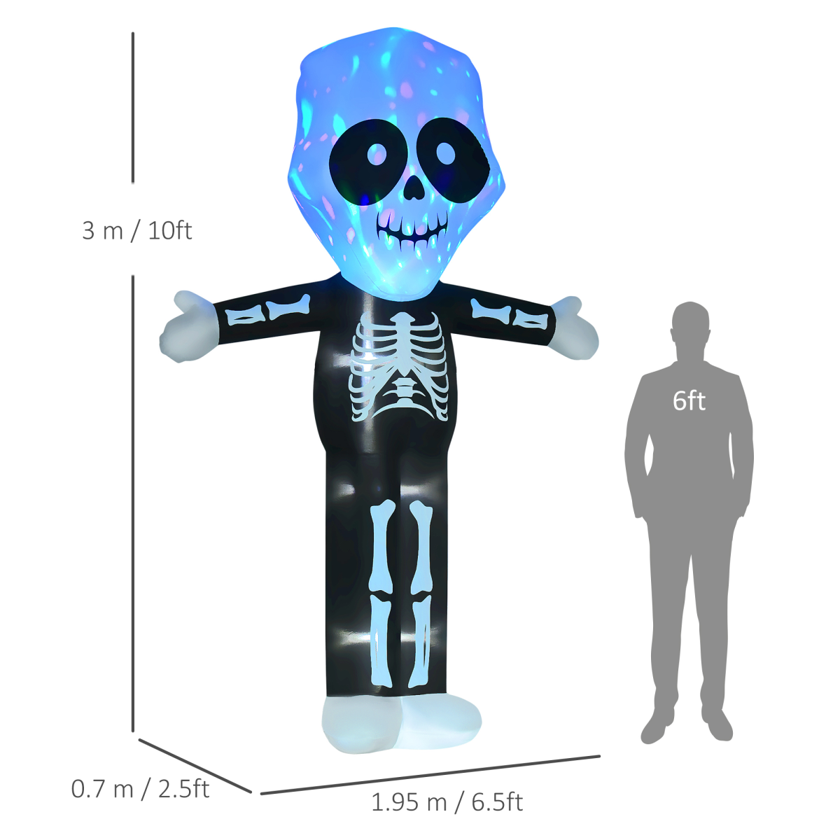 3m Halloween Inflatable Skeleton Ghost Deco LED Lighted for Home In-Outdoor