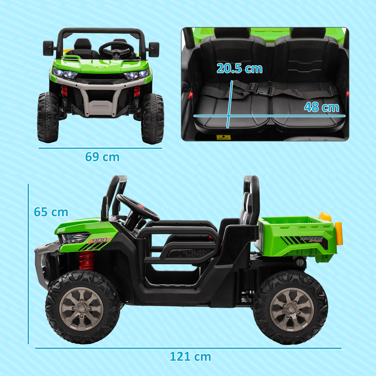 Two-Seater Kids Electric Ride-On Car w/ Electric Bucket - Green