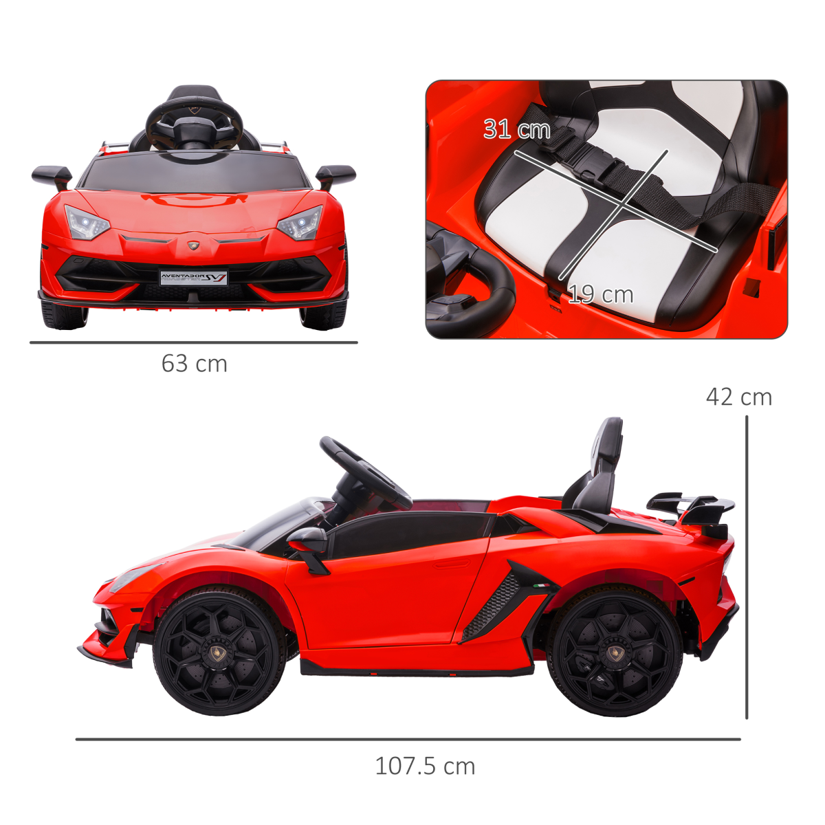 Lamborghini Aventador Licensed 12V Kids Electric Ride On Car - Red