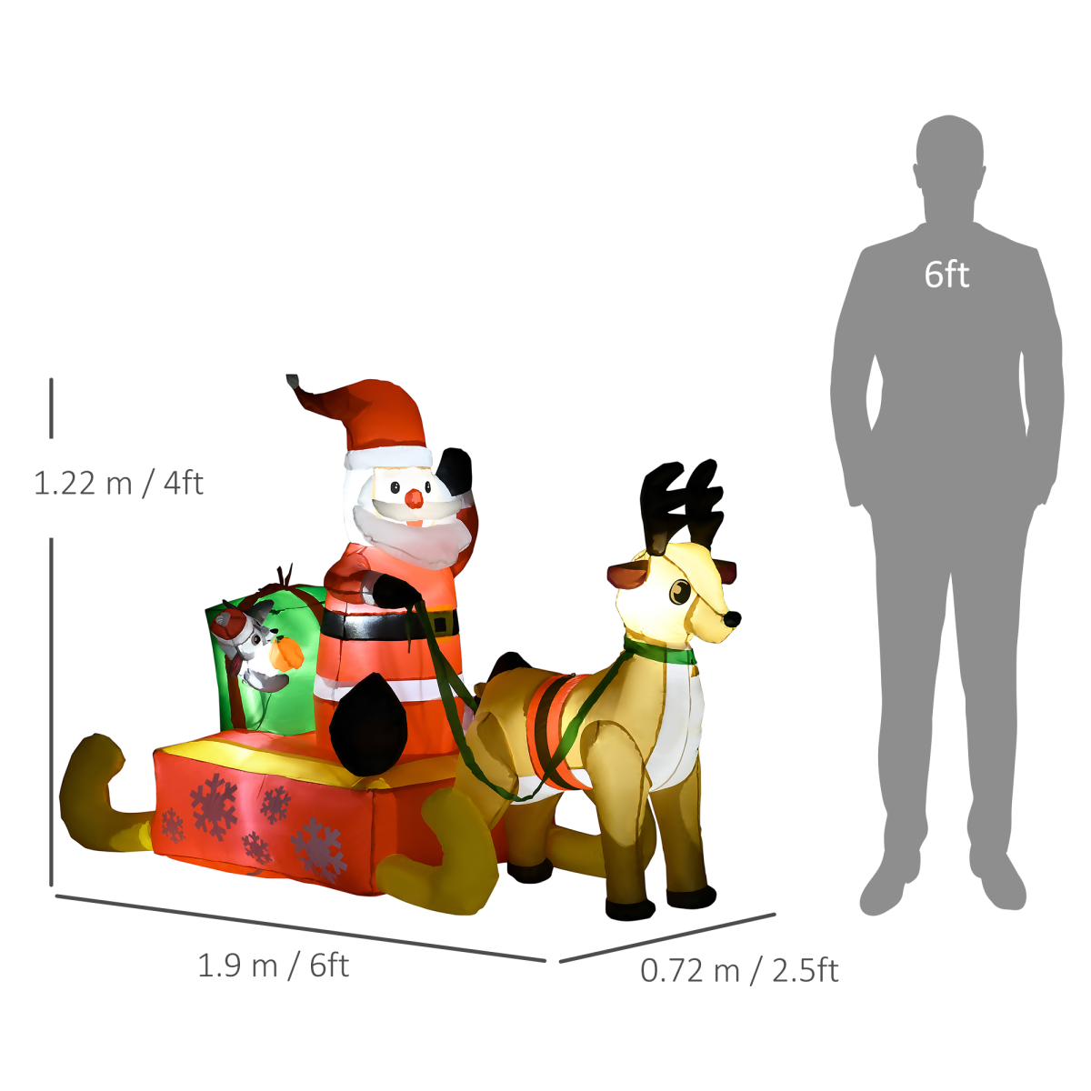 4ft Christmas Inflatable Santa Claus Sledge Sleigh Reindeer Blow Up Xmas Garden