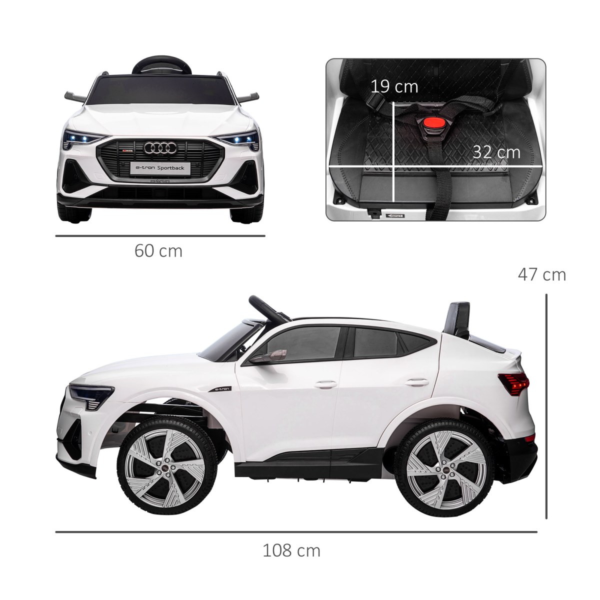 12V Kids Electric Ride-On Car/ w Remote Control, Lights, Music - White