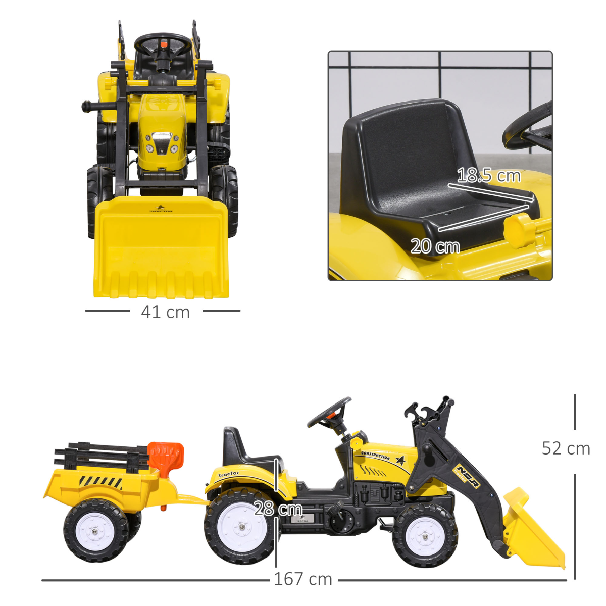 Kids Pedal Go Kart Ride on Excavator Wheels Tyres Kids Children -Yellow