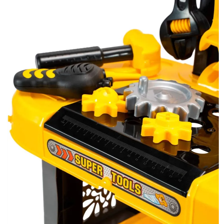 Pretend Play Work Bench Tool Kit with Drill Hammer Working Gears & Safety Helmet Play Set