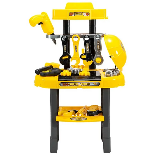 Pretend Play Work Bench Tool Kit with Drill Hammer Working Gears & Safety Helmet Play Set