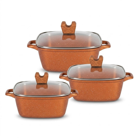 Die – Cast Casserole Gold 3 – Piece Set With Glass Lids, 3.0L 4.5L 7.0L