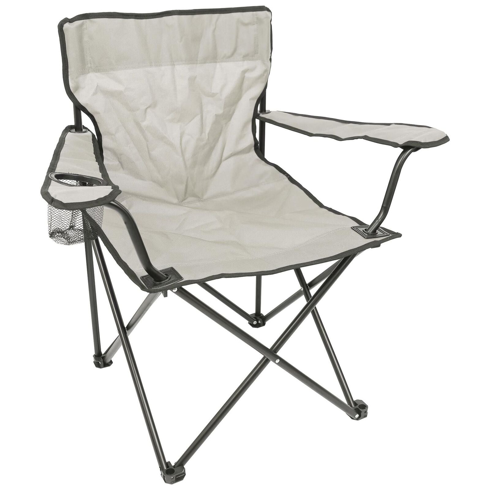Camping Chair Bundle - 4 x Matt Black/Beige Folding Canvas Camping Fishing Chairs with Bags