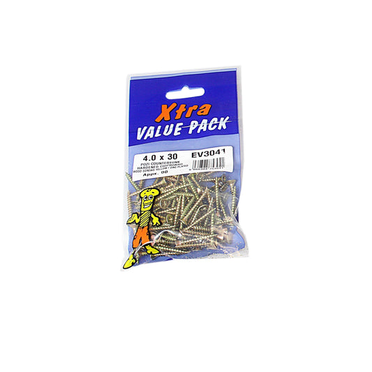 4.0 x 30 Pozi c/sk Chipboard Screws Yellow Diy Xtra Value 3041