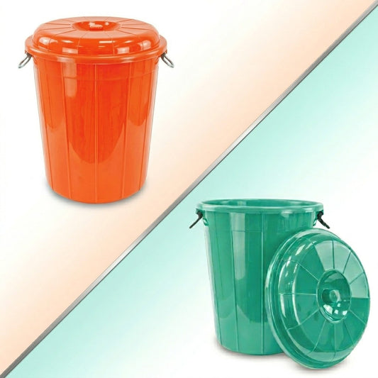 100L Plastic Eco Storage Drum Bin Bucket With Dual Side Handles, Assorted Colours