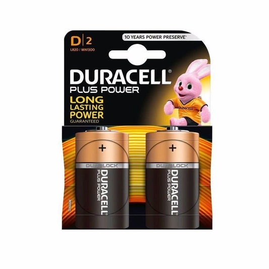 2 x Duracell D Batteries Plus Power Non Rechargeable 2490