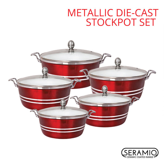 Sq Professional Metallic Die Cast Stockpot Set Of 5 Ruby