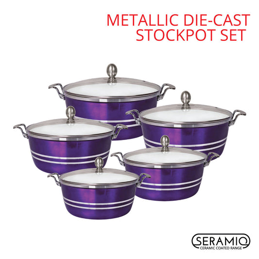 Sq Professional Metallic Die Cast Stockpot Set Of 5 Amethyst