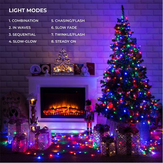 100 LED Battery Operated Timer Christmas Fairy Tree Decorative Lights - Multi Colour