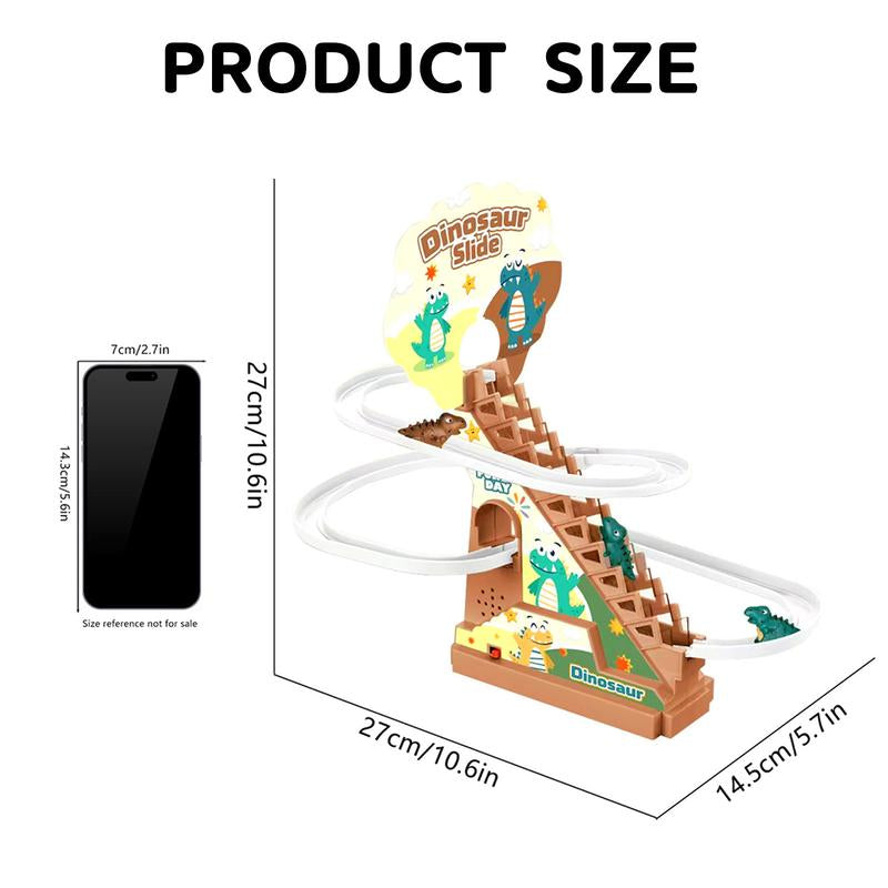 Dinosaur Climbing Stairs Track Slide Toy, Electric Dinosaur Stairs Climbing Slide Toy with 3 Cars, Climbing Track Toy for Kids