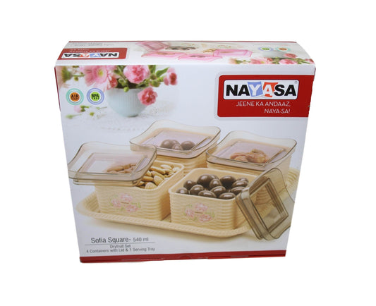 Sofia Square Dry Fruit Snacks 4 Containers Storage Rattan Style Air Tight Containers With Lids 439103