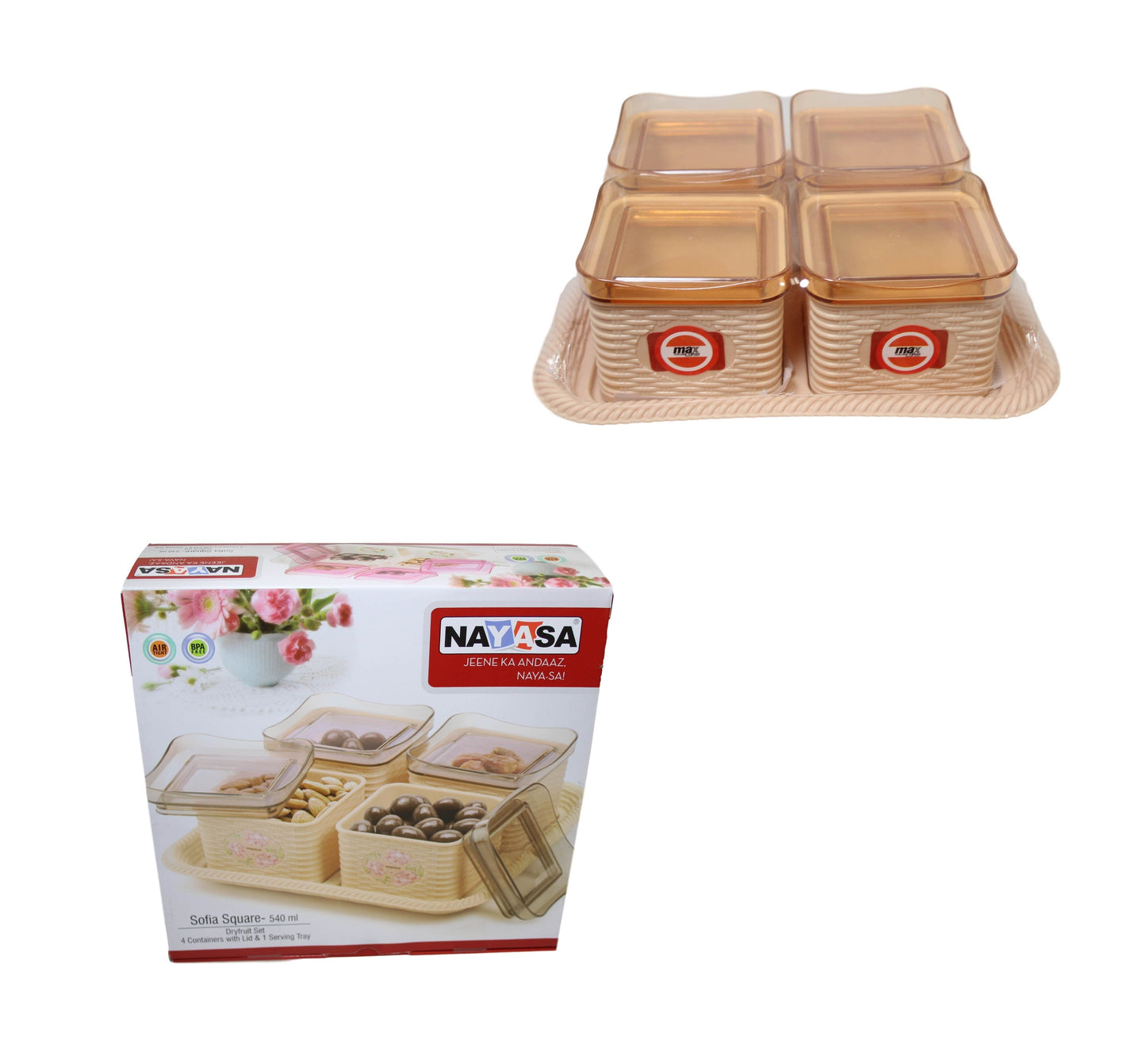 Sofia Square Dry Fruit Snacks 4 Containers Storage Rattan Style Air Tight Containers With Lids 439103