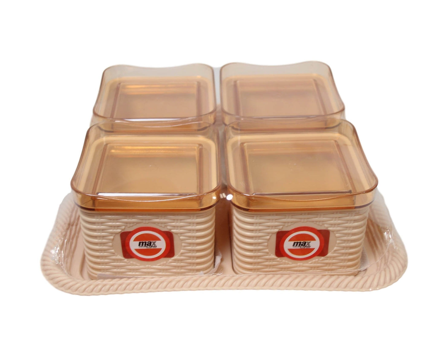 Sofia Square Dry Fruit Snacks 4 Containers Storage Rattan Style Air Tight Containers With Lids 439103