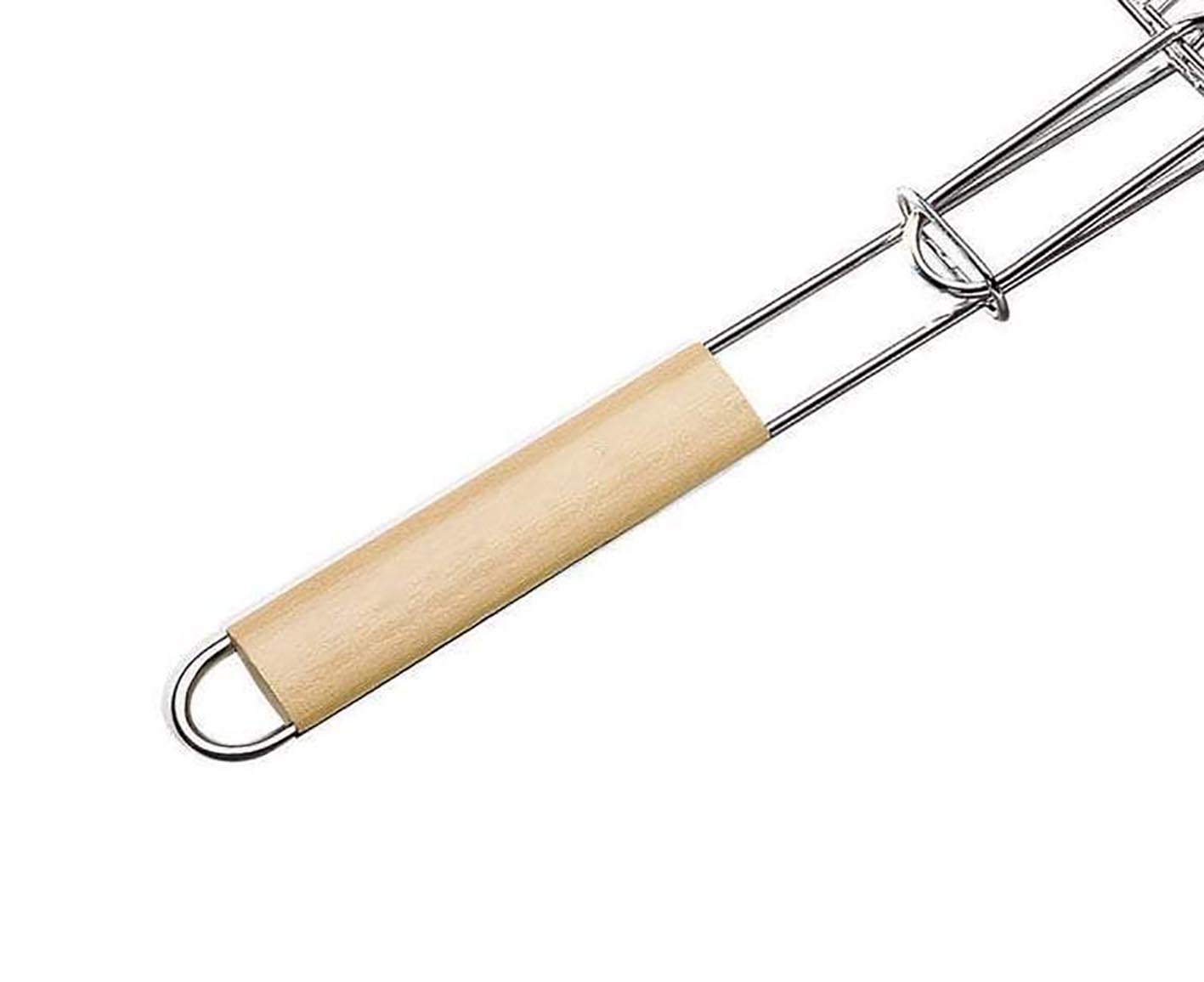 Metal Meat Fish Roasting BBQ Basket Grill with Wooden Handle 38 x 38 cm 4532 / 9998 A