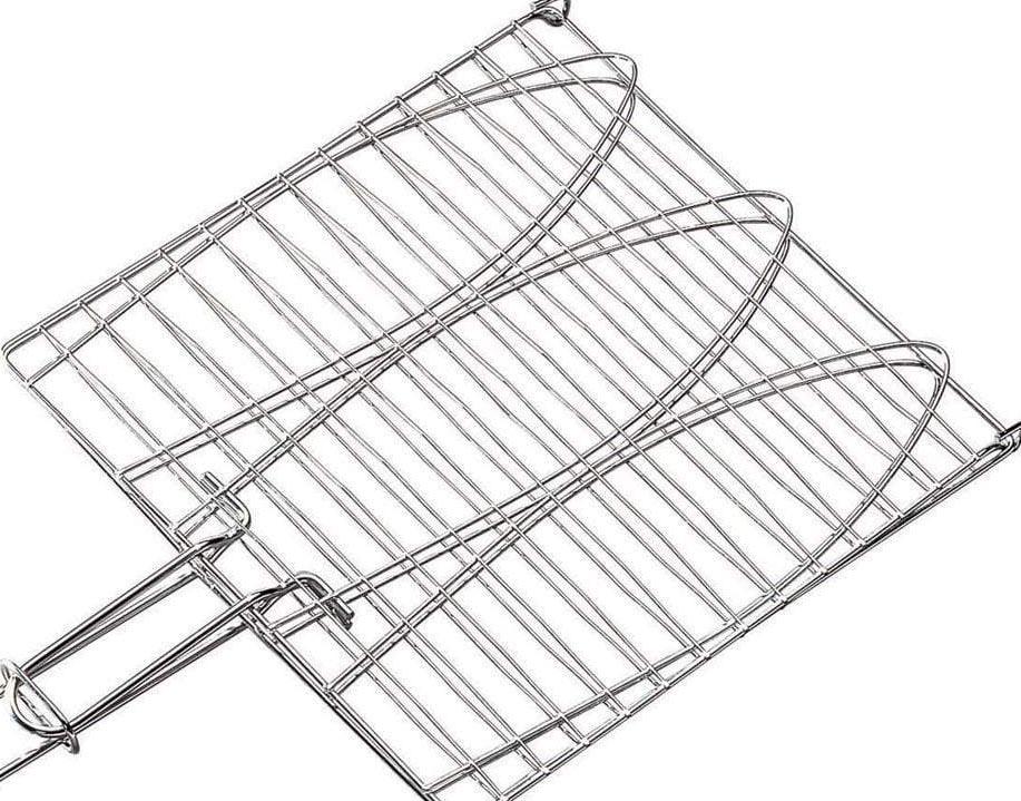 Metal Meat Fish Roasting BBQ Basket Grill with Wooden Handle 38 x 38 cm 4532 / 9998 A