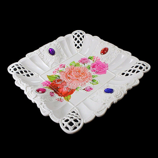 Plastic Jewelled Serving Tray Printed Design 22 cm Assorted Designs 3220