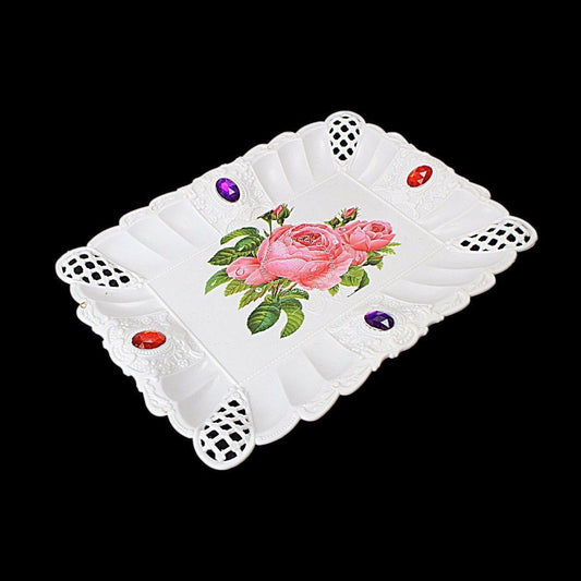 Floral Jeweled Designed Plastic Tray 23cm x 17cm