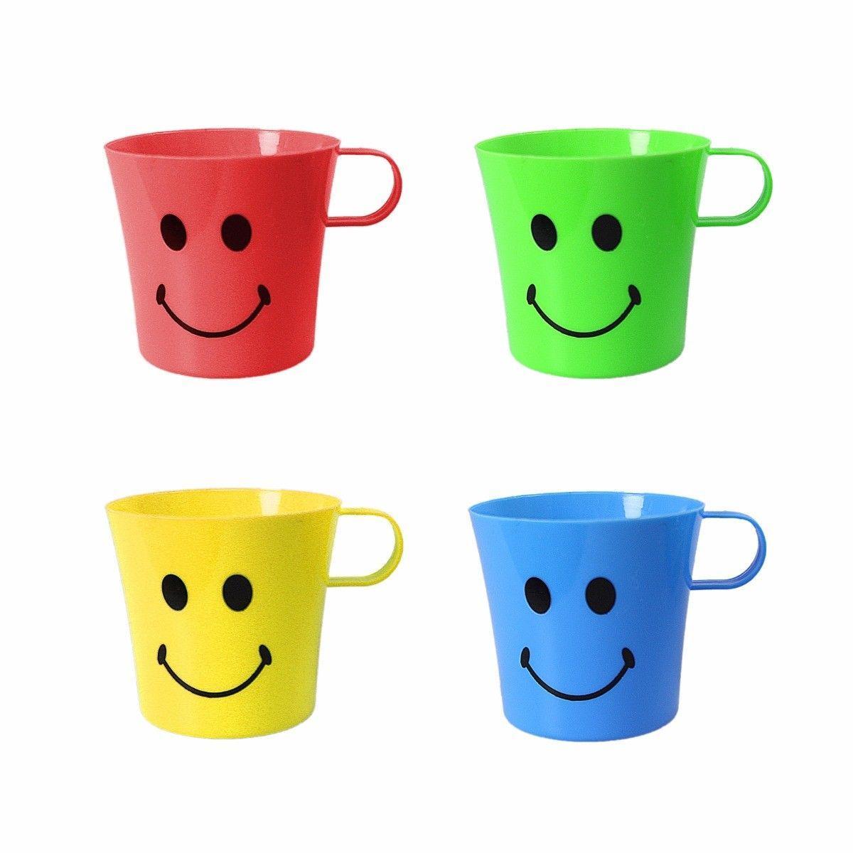 Children's Plastic Drinking Cup with Smiley Face Pack of 4 Assorted Colours 0438 A