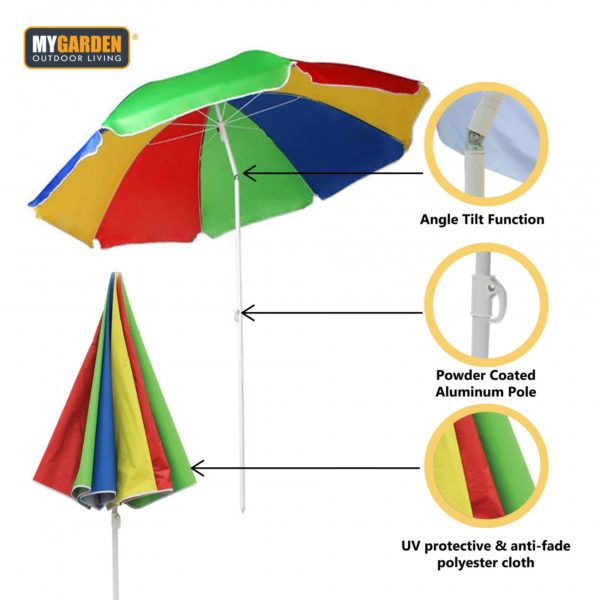Beach Umbrella Parasol with Tilt Function 1.8 m Rainbow Colour 4708
