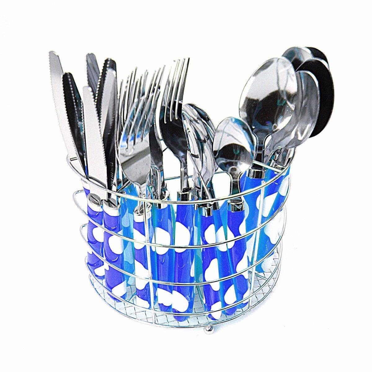 Stainless Steel Cutlery Set With Metal Holder Rack Set Of 24 Assorted Colours