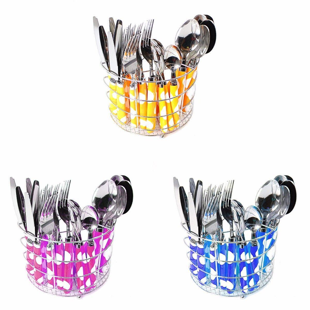 24PC Spotted Stylish Stainless Steel Cutlery Set In Steel Holding Rack 4184