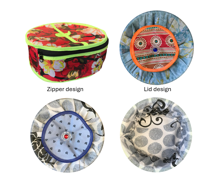Printed Cotton Roti Chaba Covered Bread Naan Basket with Zipper / Lid 25 x 25 x 10 cm Assorted Designs 4795
