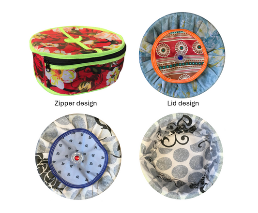 Printed Cotton Roti Chaba Covered Bread Naan Basket with Zipper / Lid 25 x 25 x 10 cm Assorted Designs 4795