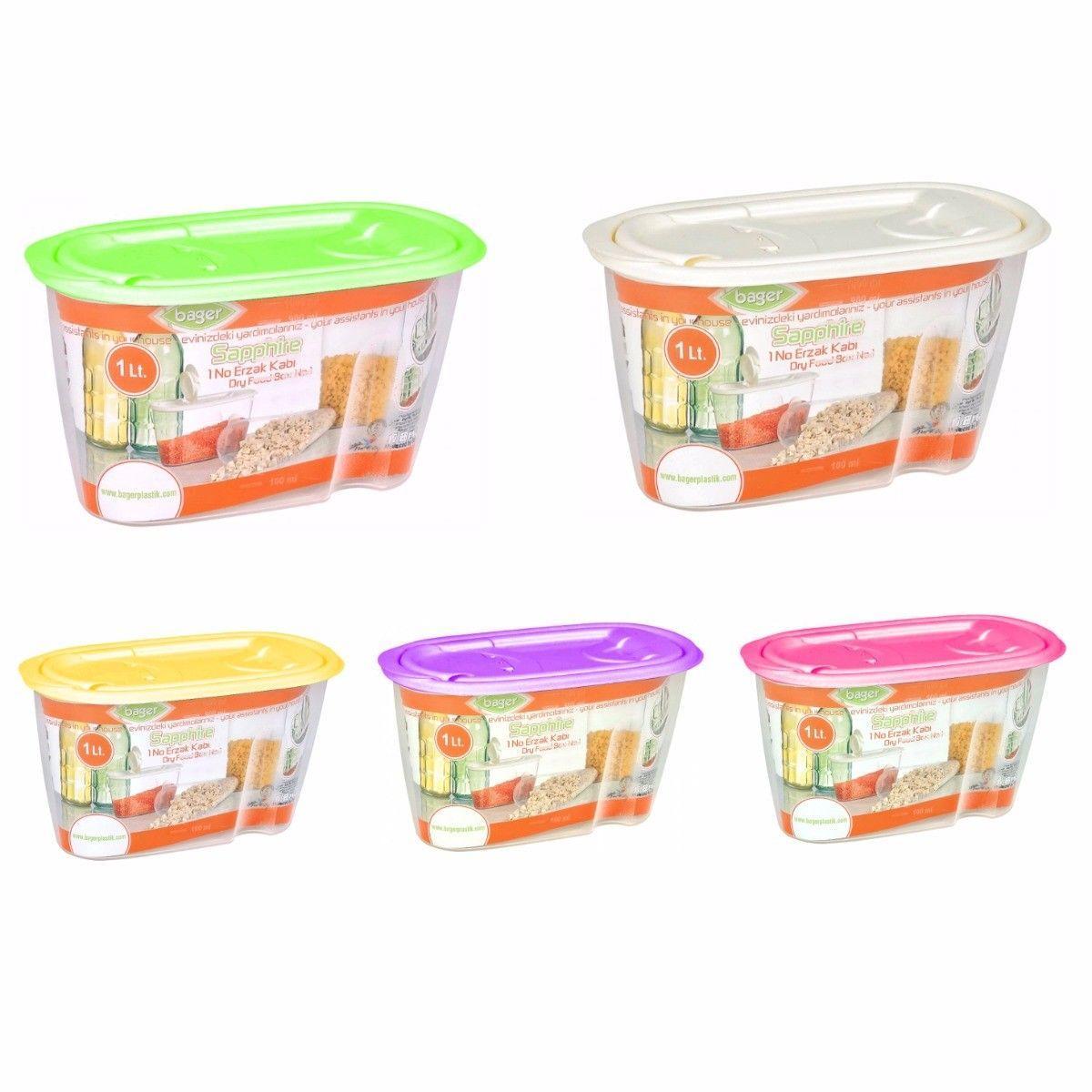 Plastic Dried Food Grains Pantry Storage Container With Pourer Lid 1L Assorted Colours Bg283 /