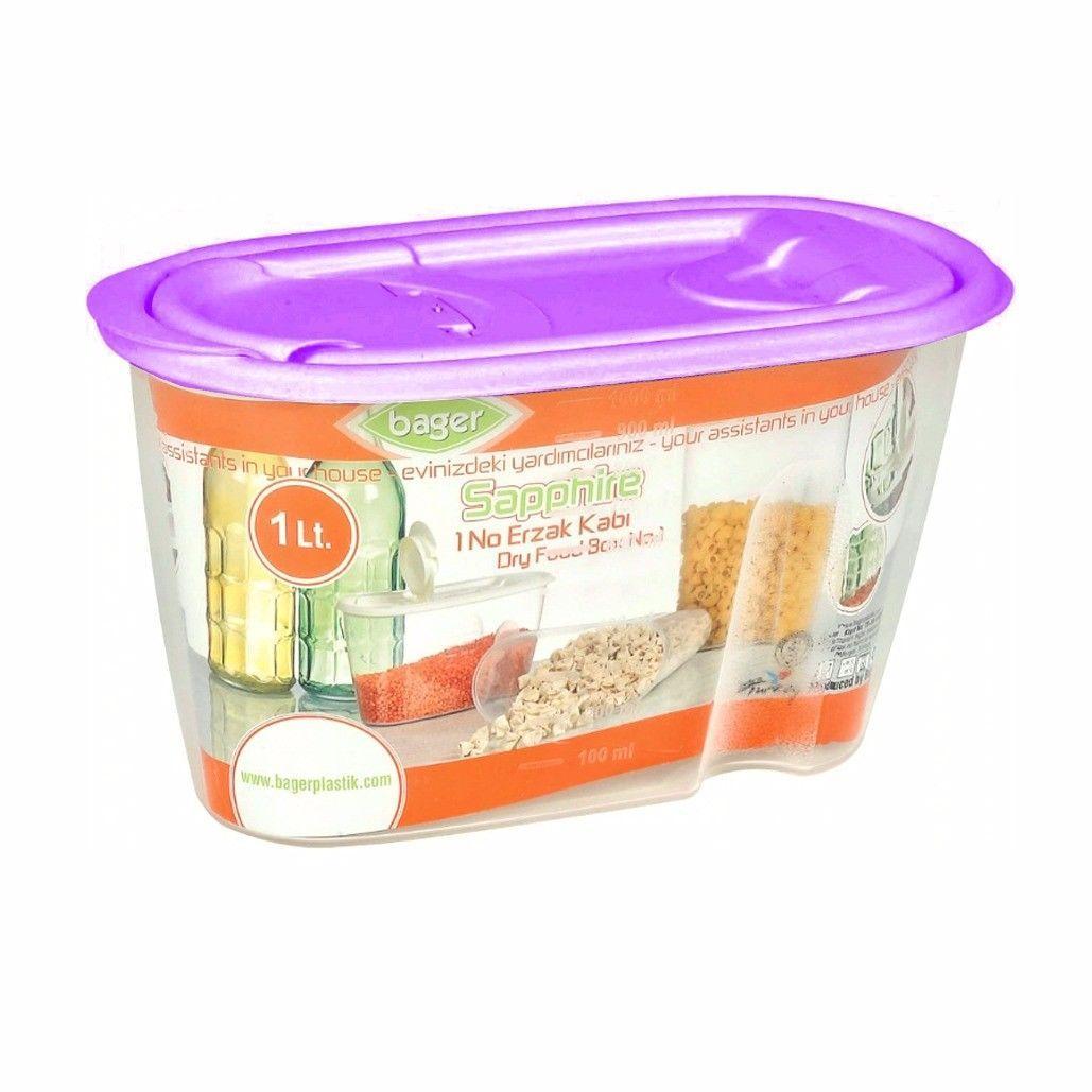 Plastic Dried Food Grains Pantry Storage Container With Pourer Lid 1L Assorted Colours Bg283 /