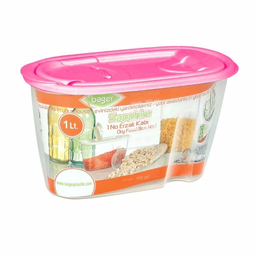 Plastic Dried Food Grains Pantry Storage Container With Pourer Lid 1L Assorted Colours Bg283 /